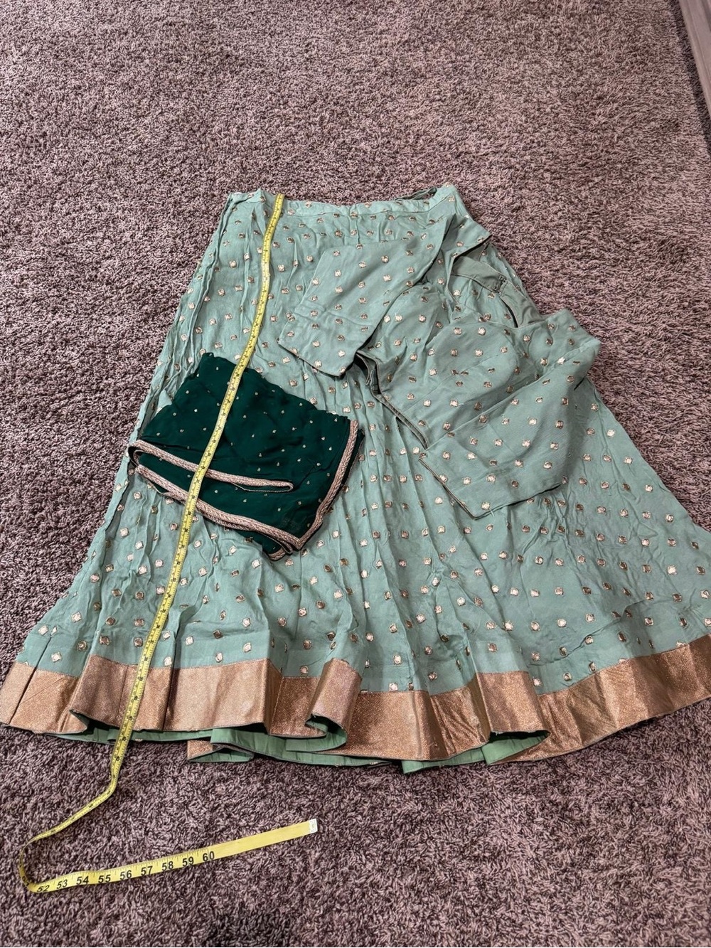 Embellished Mint Green lehenga chaniya choli Skirt with Gold Border